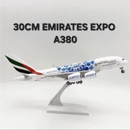 30cm Emirates Expo A380 Airplane Resin Model Diecast 1/240 Display Toy Decoration Collection Childre