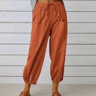Cotton Linen Women Pants Spring Summer Harem Pants Solid Elastic Waist Harem Trousers Soft High Qual