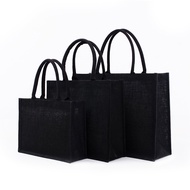Large Black Burlap Tote Bag Shopping Bag Portable Eco-friendly Tote Bag Unisex Student Burlap Handba