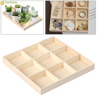 LONTIME Storage Wooden Box Gift Plant Pot Stand Divided Drawer Desktop Organizer