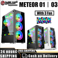 【INPLAY PC CASE WITH FAN】 Meteor 01 Mid Tower Gaming Case Black, Tempered Glass, Cheapest Gaming Cas