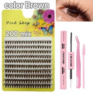 Eyelashes BROWN 200pcs natural with glue SET 20D 40D MIX Extension D CURL Eyelash Extension