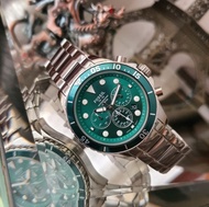 Fossil FS5726 FB-03 Chronograph Watch with Rotating Bezel Green Dial in Silver Stainless Steel Brace