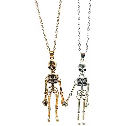 2pcs Friendship Skeleton Skull Necklaces Jewlery Halloween Necklace for Best Friends Bestie Sister C
