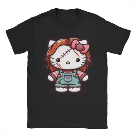 Casual Halloween Hello Kitty Chucky T-Shirts Men Crewneck 100% Cotton T Shirt Short Sleeve Tee Shirt