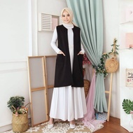 Long cardigan tanpa lengan premium/ outer wanita kekinian/warna hitam putih polos/murah promo- bisa 