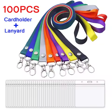 100 Pcs Safety Hanging Neck Strap Lanyard And Card Case ID Name Transparent Badge Holder Anti-Lost C