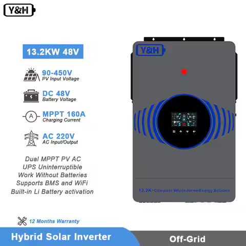 Y&H 13.2KW Hybrid Solar Inverter 48V 220V Off Grid Inverters Pure Sine Wave 160A Dual MPPT Solar Cha