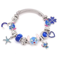 Blue Cartoon Charm Stitch Charm Stainless Steel Open Bracelet with Zinc Alloy Charm Bracelet Bracele