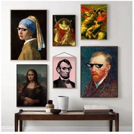 1pc Khung vui nhộn chân dung kính mát'sơn dầu Van Gogh cổ điển tường nghệ thuật áp phích Mona Lisa c