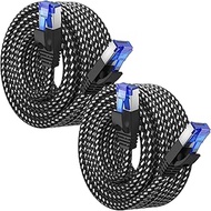 Ethernet Cable Cat 7, 25 ft, Super-Durable Black and White, 2 Pack Braided Network LAN Internet Cabl