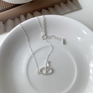 Yes✨S925 Sterling Silver Necklace Pig Nose Necklace Korean Double Ring Clavicle Chain Bestie Necklac