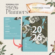 2026 Personalized A5 Planner – Vintage Floral, Custom Name & Quote, Fast 1–3 Day Processing