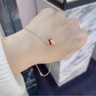 [With Box] BOUCHERON/Quatre White Series Blue Red White Single Diamond Pendant Necklace 18K Gold