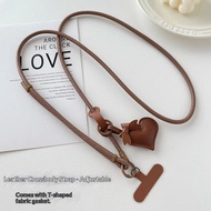 Cute Heart-Shaped Leather Phone Strap Crossbody, Adjustable Pendant Handphone Strap, Crossbody & Nec
