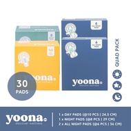 YOONA Quad Pack All Night (4 boxes) Organic Pads I Organic Pads 2 AN 1 N 1 D
