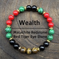 Wealth Meaning Bracelet Tiger Eye Stone Malachite Imitation Obsidian Elastic Bracelet Ready Stock Ba
