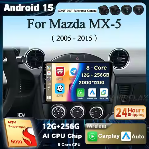 Android 15 Carplay Auto For Mazda MX-5 MX5 MX 5 NC 2005 - 2015 Car Radio Multimedia Video Player Nav