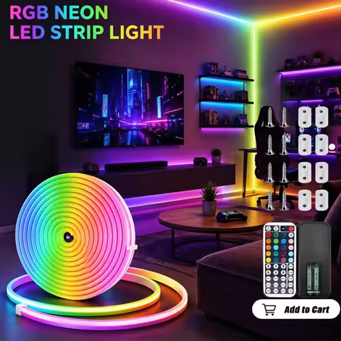 RGB LED Neon Lights with 44Keys Remote Flexible Neon Strip Lights 5V RGB Rope Lights Gaming Led Neon