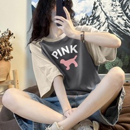 Krazy Shop Two-Tone T-shirt Oversized Fashion Couple Vintage Cute Round Neck QQ8110