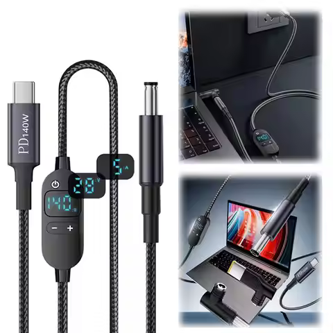 140W PD3.1 USB-C to DC Charging Cable with Digital Display 5V-28V for Laptop Router Camera Multi-Dev