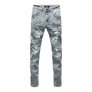 TIDE BEAR กางเกงยีนส์ขาตรงเข้ารูปเทรนด์สตรีทแบบฮิปฮอปใหม่กางเกงขายาวฟอก