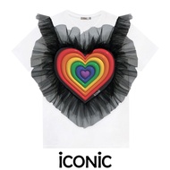 iCONiC FREEDOM HEART T-SHIRT #20129X เสื้อยืด พิมพ์ลาย หัวใจ สีรุ้ง ปักระบาย เสื้อยืดแฟชั่น เสื้อยืด