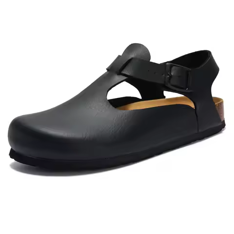 New Summer Woman Gladiator Cork Sandals Fashion Casual Buckle Strap Closed Toe PU Leather Sandal Sho