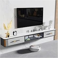 Luxury Floating TV Stand with Glass Doors and Two Drawers 78.7 Inch Wall Mounted TV Cabinet Entertai