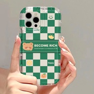 Good case Couples Checkerboard Bear Rabbit Case Compatible for Samsung Galaxy A55 5G A50 A34 A54 A14 A53 A22 A71 A10S A32 A12 A04 A50s A51 A31 A21S A20S A30s A04E A52s A04s A23 A52 A03 A20 A13 A11 A03s A30 TPU Transparent AirBag Phone Case Soft Protective