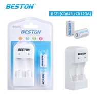 Beston CR123A 650mAh Rechargeable 2x Li-ion Battery and Charger Set BST-CD643+CR123A