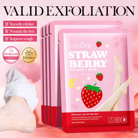 5 Pairs SADOER Strawberry Foot Mask Moisturizing Whitening Foot Peeling Mask Exfoliating Feet Spa Pe