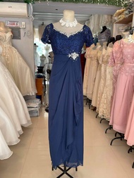 ELEGANT NAVY BLUE SIDE SWAG BROOCH DESIGN FORMAL DRESS FOR WEDDINGS NINANG GOWN PRINCIPAL SPONOSOR M