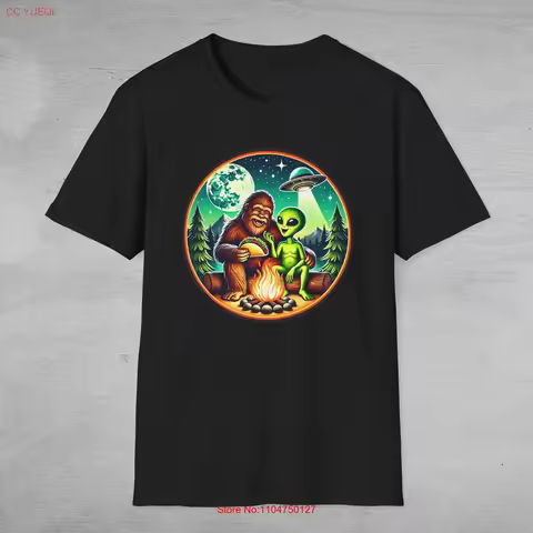 Bigfoot Alien Campfire T Shirt Funny Cryptid UFO Taco Sasquatch eating Tacos Camping Foodie Night vi