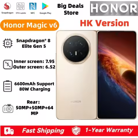 Honor Magic V6 HK Version 5G Snapdragon8 Elite Gen5 Folded Screen OLED 50MP Camera 80W SuperCharger 