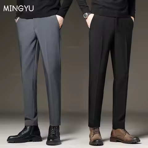 New Men‘s Suit Pants Slim Business Office Elastic Waist Black Grey Classic Pant Korean Trousers Male