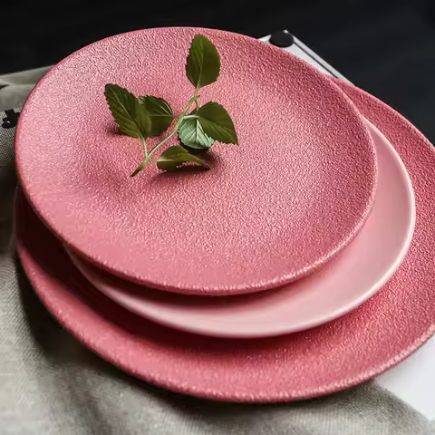 9.5inch Macaron Steak Plate Pink Ceramic Western Plate Creative Dessert Plate Japanese Thick Noodle 