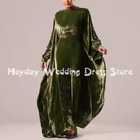 Heyday Women's Customized Velour Button Off-the-shoulder Evening Dresses With Long Sleeves Floor-Len