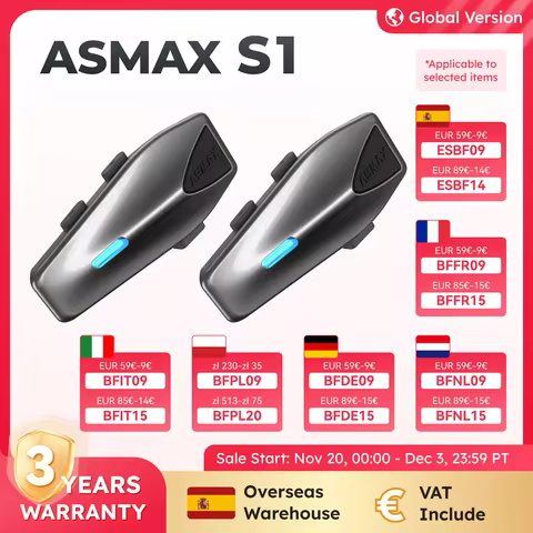 ASMAX S1 Bluetooth Motorcycle Intercom Global Mesh Group System 8 Riders Interphone Helmet Headset F