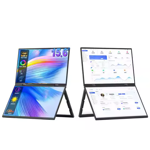 15.6" Triple Screen Portable Monitor Set 120Hz, 100% SRGB, 1080P HDR - 360° Rotation, Folding Design