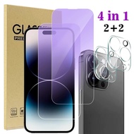 4in1 Soft Purple Light Screensaver And Lens Camera Protective Film For iPhone 11 12 13 14 Pro Max Glass Accessories