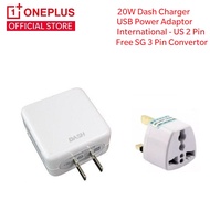 OnePlus Original Dash 20W USB Charger | International US 2 Pin Plug with Free 2 Pin to 3 Pin Converter | Compatible to All OnePlus Phones