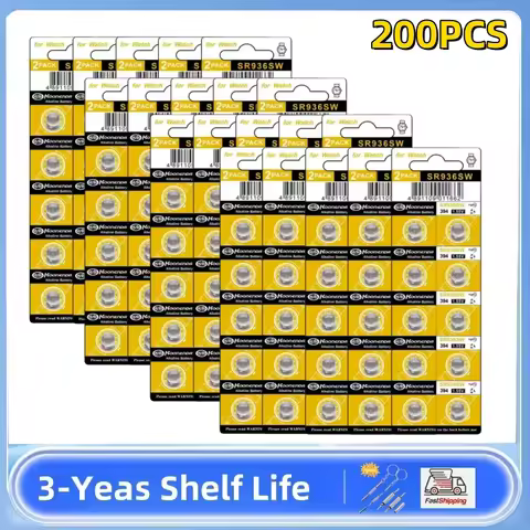 200PCS 1.55V AG9 LR936 394 SR936SW CX194 LR45 Button Batteries G9A 194 394A SR936 L936F Cell Coin Wa