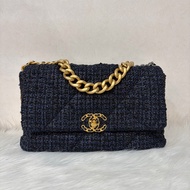 CHANEL AS1161 藍毛呢金釦 兩用 30cm 19包