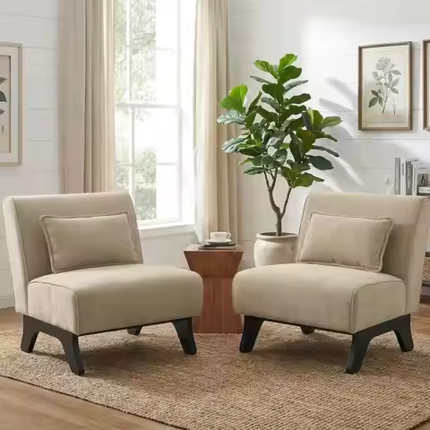 Accent Chairs Set of 2 Upholstered Living Room Side Chairs Comfy Small Accent Lounge Chair with Pill