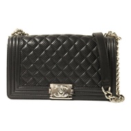 CHANEL 羊皮皮革Boy 25銀扣鏈帶肩背袋