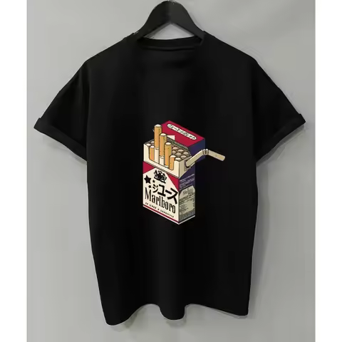 2025 Marlboro Cigarette Box Printed Short-sleeved Men's and Women's Trendy T-shirts in An INS Style