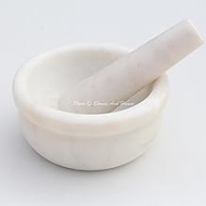 Stones And Homes Indian White Mortar and Pestle Set Big Bowl Marble Medicine Pills Stone Grinder for Home and Kitchen 5 Inch Polished Robust Round Stone Molcajete Herbs Spices - (13 x 6 cm)