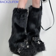 BACK2LIFEM Furry Leg Warmers, Faux Fur Thickened Lolita Boots Cover, Imitation Fur Bow Soft Y2K Long