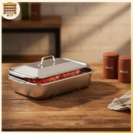 [8C15] Stainless Steel Deep Baking Pan Set 2PCS 16x9 Inch With Lids Dish Tray For Pasta Fish Oven Ro